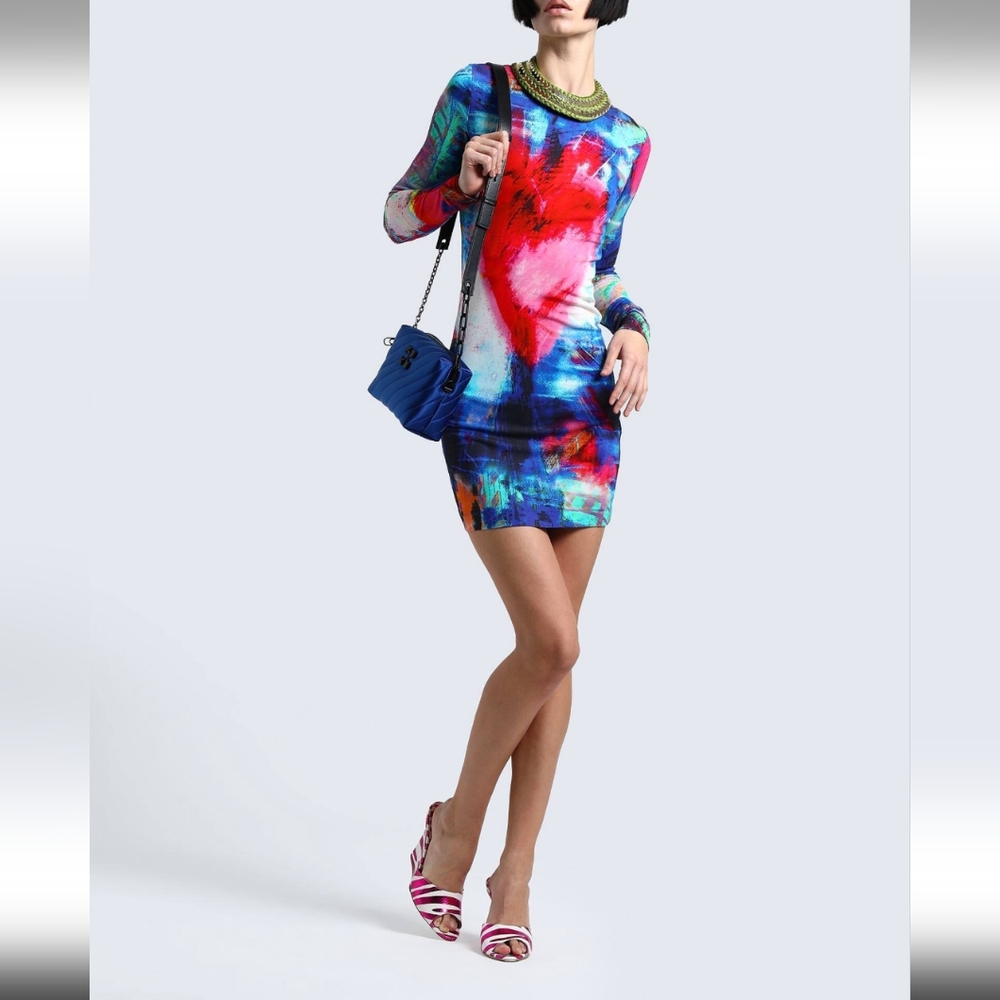 Just Cavalli Multicolour Heart Bodycon Long Sleeved Dress